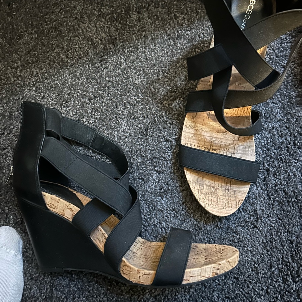 Black Strappy Wedge Sandals- worn once